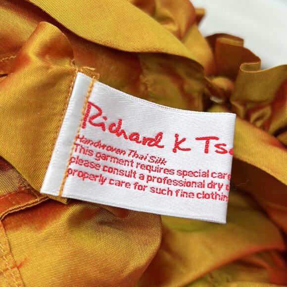 Richard K Tsao Womens Size ? Hand Woven Thai Silk Gold Belaro Ruffle Jacket - Picture 9 of 14